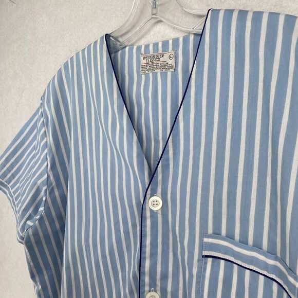 WESTCHESTER CLASSIC Pajama Top Mens L Striped Cotton Blend Button Up V-Neck Blue - Picture 4 of 11